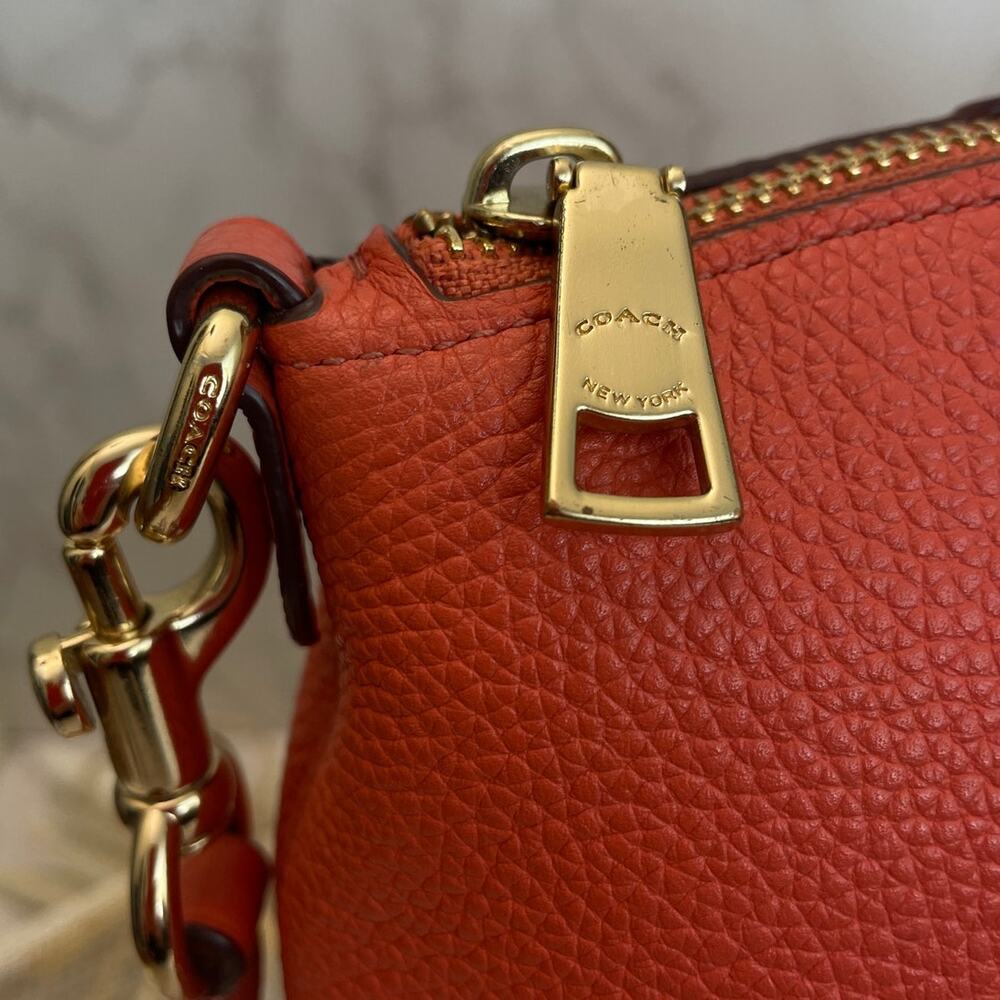 COACH Elise Coral Pebbled Leather Top Zip Medium Satchel Bag Pre-Owned - Picture 7 of 13